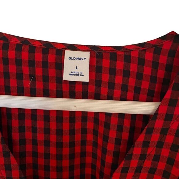 Old Navy New Large faux wrap tie in back peplum red black checkered - Picture 5 of 8